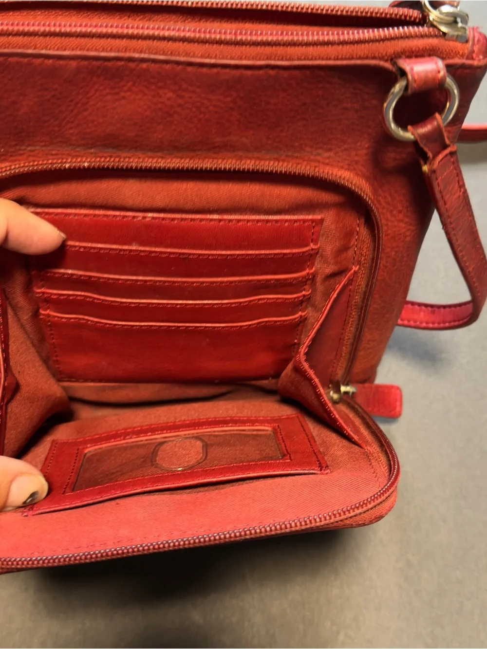 Fossil Red Leather Crossbody with Front Zip Pocket